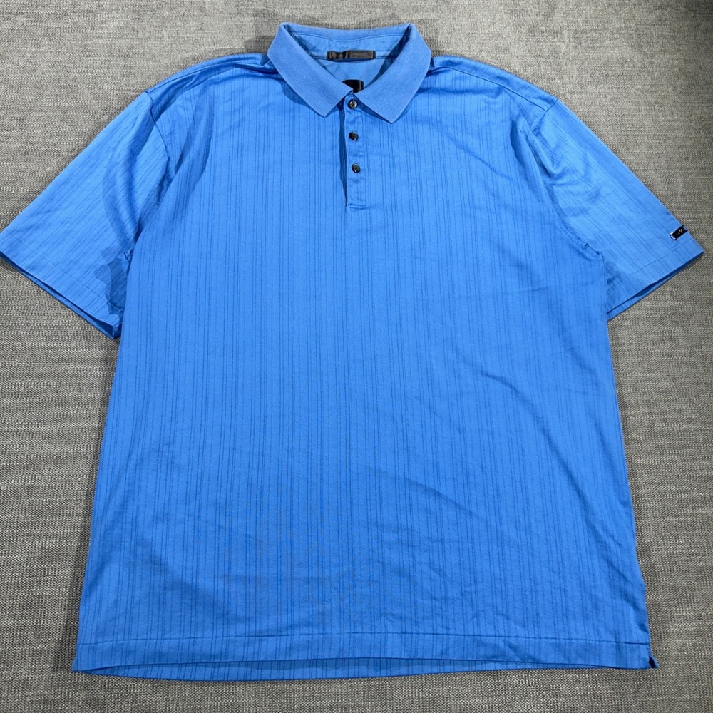 Tiger Woods Collection Polo Shirt Mens XL Blue Good Vertical Stripe Golf TW Logo